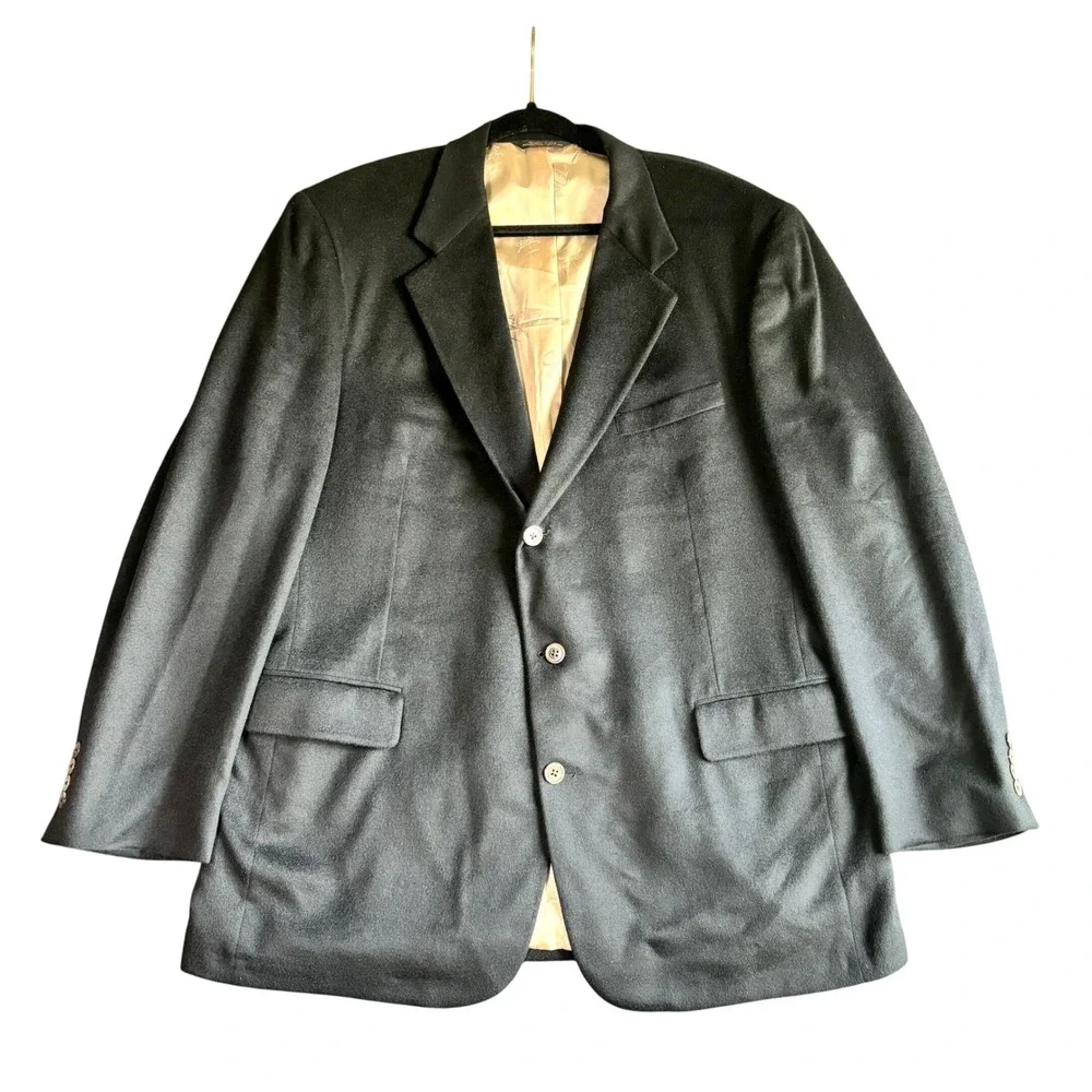 Old School Bespoke Mens Wool Cashmere Bland Blazer Sport Coat Black 46R